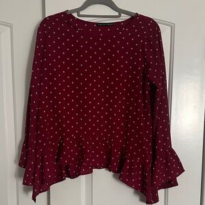Harlowe & Graham Burgundy Blouse with Ruffle Hem